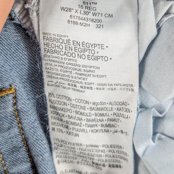 Levi’s 511 Performance Slim Jeans 28x30 Blue Stretch Denim Mid Rise Youth Teen - Picture 4 of 6